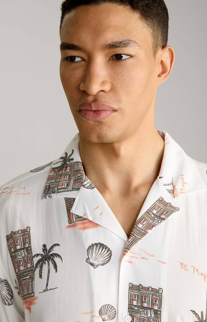 Joop Viskose-Hemd Kawai in Offwhite/Braun/Rot gemustert Tiefpreis