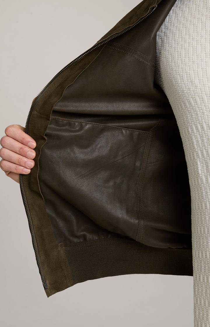 Joop Ziegenvelours-Lederjacke Pios in Oliv Online Outlet
