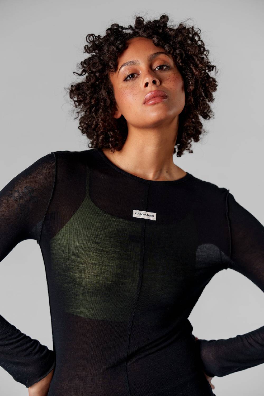 Karo Kauer Mesh Longsleeve Black Discount Store für neue Produkte