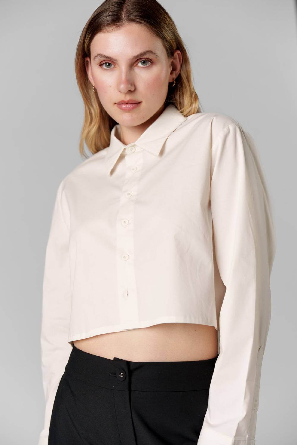 Karo Kauer Woven Blouse Cropped Creme Im Verkauf