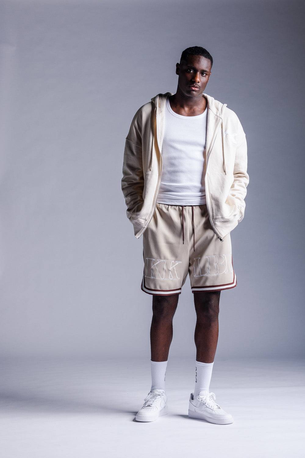 Karo Kauer Zipped Hoodie Beige Günstiger Verkauf