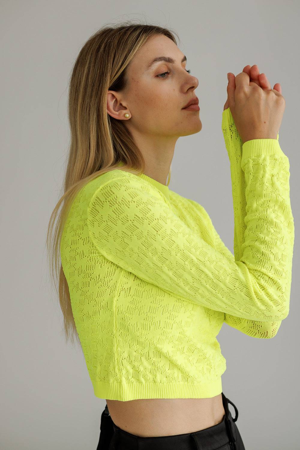 Karo Kauer Knit Shirt Cropped Neon Lime Speichern exportieren