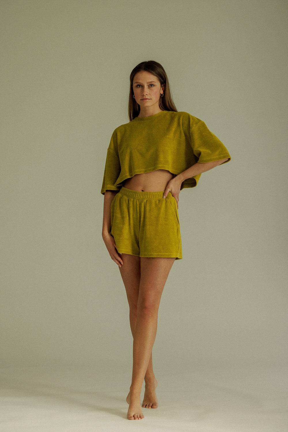 Karo Kauer Frottee T-Shirt Olive Preisnachlass