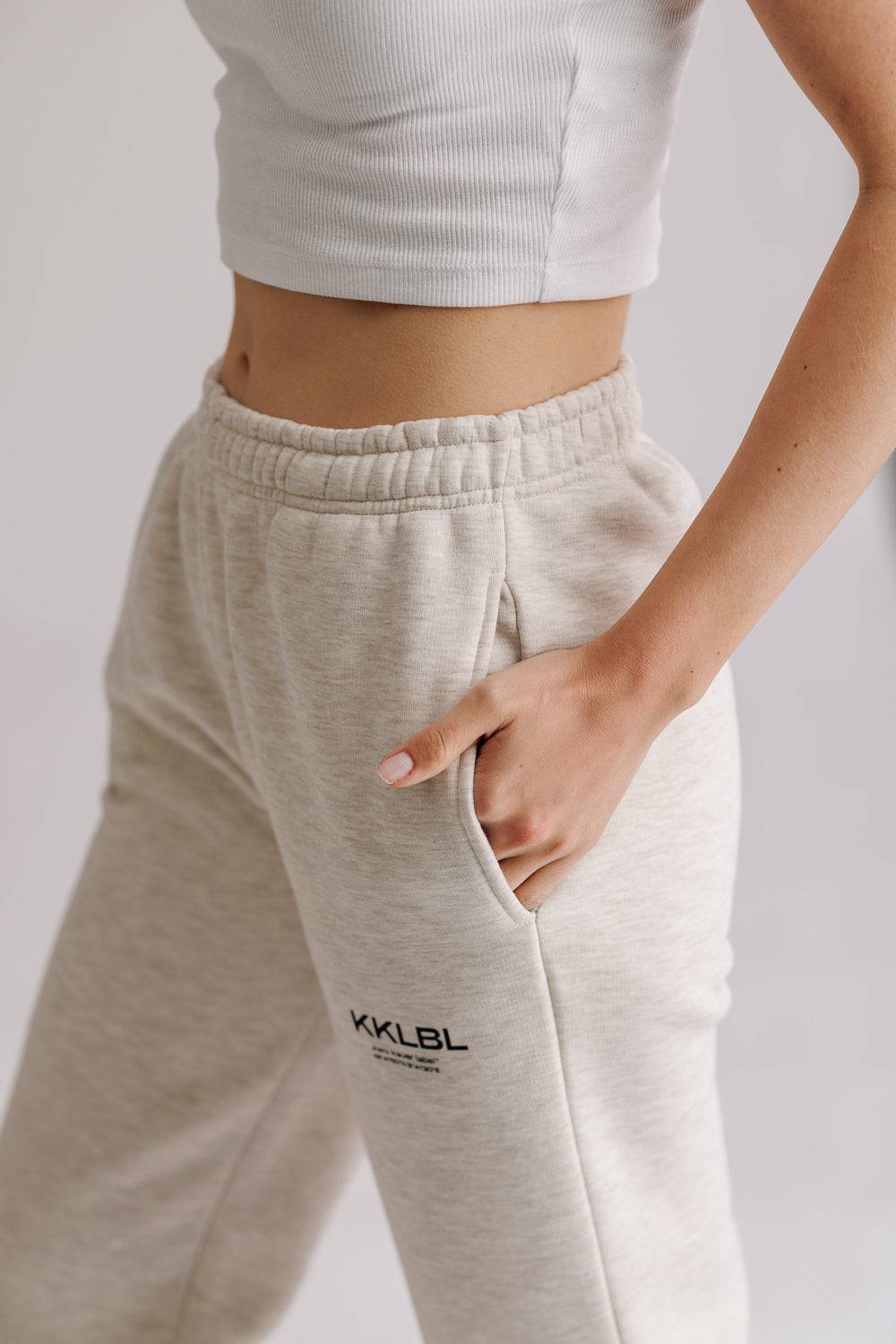 Karo Kauer Jogger Pants Basic Sand Melange Riesige Ersparnisse
