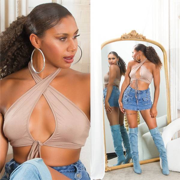﻿Koucla Sexy Koucla Sommer Neckholder Crop Top mit Cut Out Begrenztes Angebot