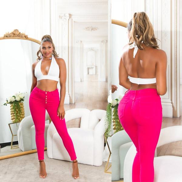 Koucla Sexy Highwaist Jeans "pink" mit Knopf-Details Exklusive Angebote