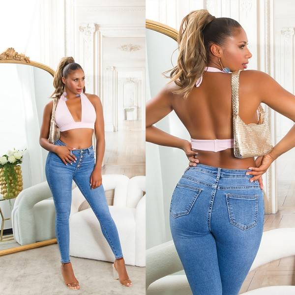 Koucla Sexy Highwaist Skinny Jeans mit Knopf-Details Blitzangebot