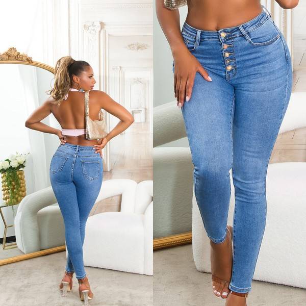 Koucla Sexy Highwaist Skinny Jeans mit Knopf-Details Blitzangebot