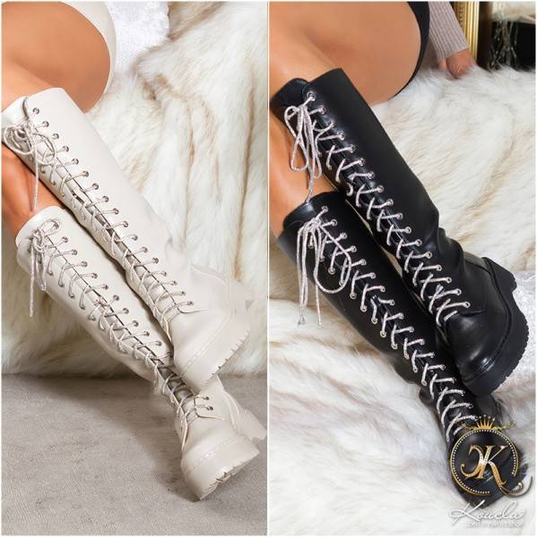 Koucla Trendy Stiefel Biker-Look mit Glitzer-Schnürsenkel VIP-Rabatte