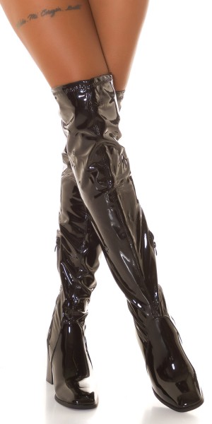 Koucla Sexy Latexlook Blockabsatz Overknees Kostenlose Rückgabe
