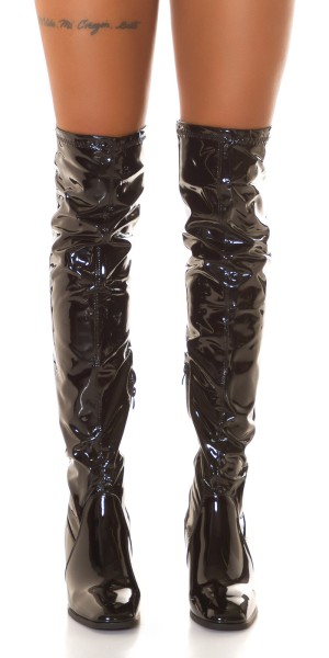 Koucla Sexy Latexlook Blockabsatz Overknees Kostenlose Rückgabe