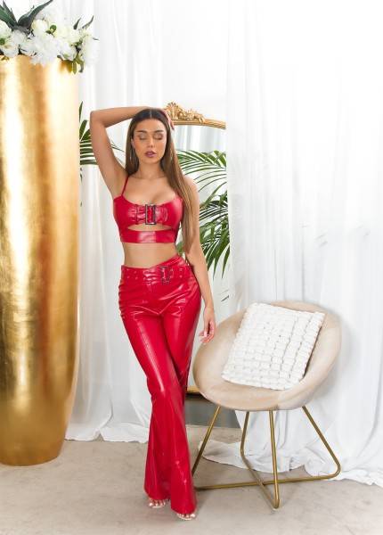 Koucla Sexy Koucla Kunstleder Crop Top mit Schnalle Rabatte dieses Monats