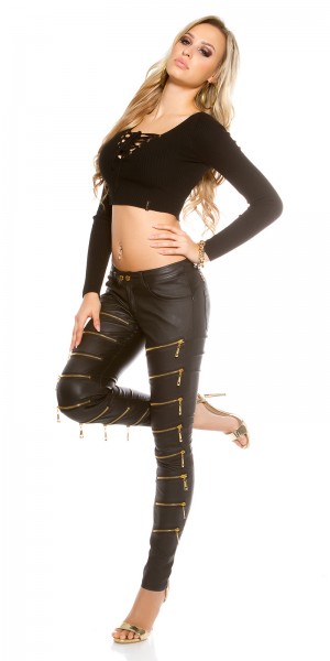 Koucla Sexy KouCla Lederlook Hose mit Deko Zips Großer Ausverkauf