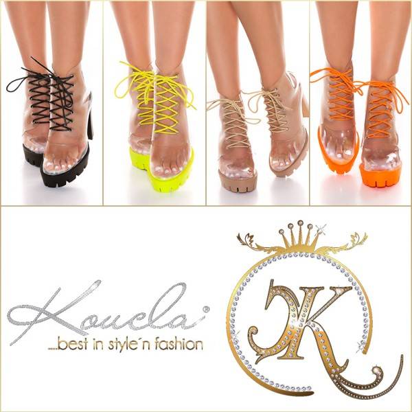 Koucla Trendy Transparente Blockabsatz Schnürstiefeletten Kostenlose Rückgabe