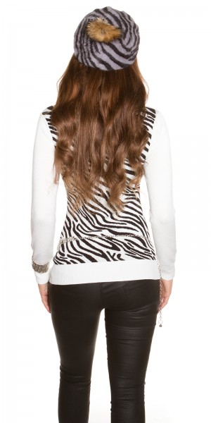 Koucla Trendy Zebra Baskenmütze mit PomPon Letzter Tag