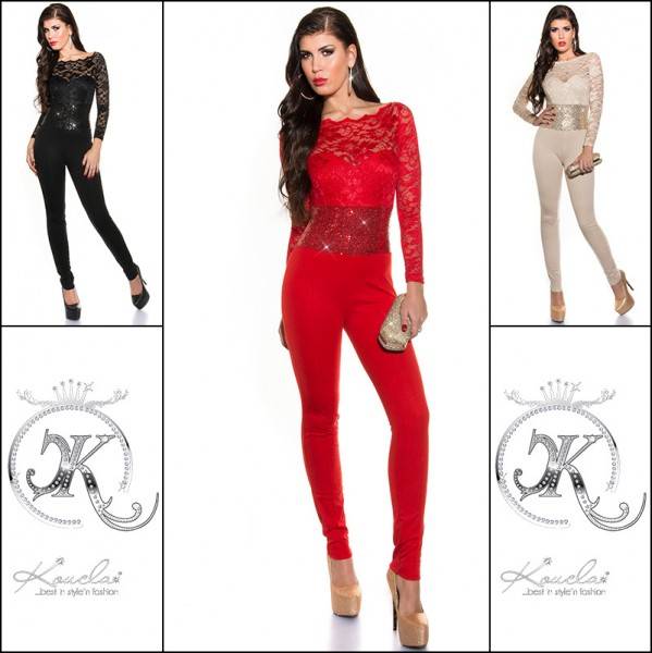 Koucla Sexy KouCla Partyoverall langarm Spitze+Pailletten Outlet