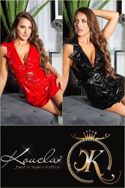 Koucla Sexy Koucla Latexlook Minikleid mit Gürtel Valentinstagsangebot