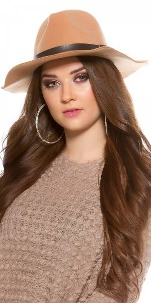 Koucla Trendy Fedora Filzhut mit Zierband aus Kunstleder Fabrikpreis