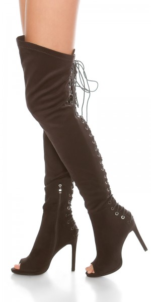 Koucla Sexy Overknees Peeptoes in Wildleder-Optik Cyber Monday