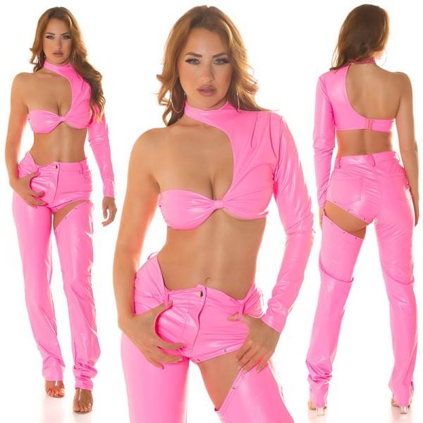 Koucla Sexy Koucla Kim K. Style One Arm Crop Top Leder Look VIP-Rabatte