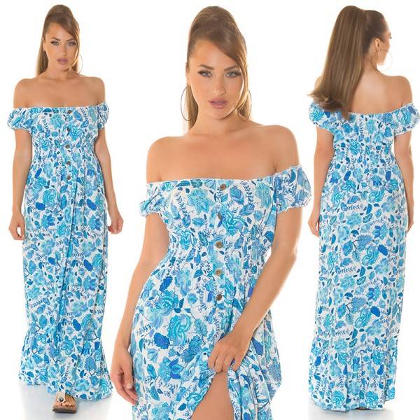 Koucla Sexy off-shoulder Sommer Maxikleid mit Deko Knöpfen Hotsell