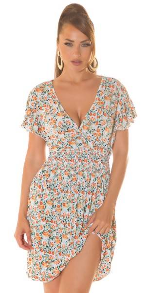 Koucla Sexy Kurzarm Sommerkleid mit V-Neck & Blumenprint Fabrikverkauf