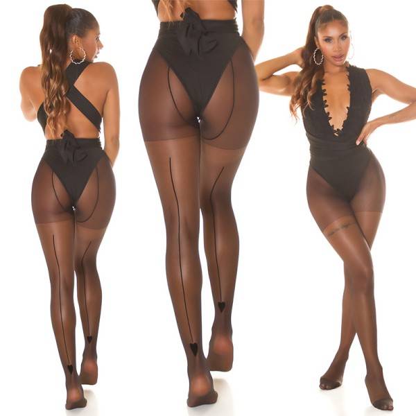 Koucla Sexy Strumpfhosen mit rückseitiger Linie & Herz Lagerräumung