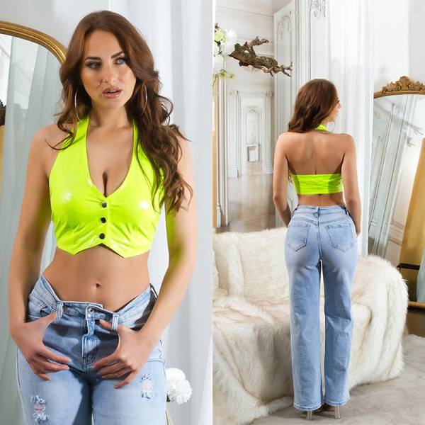 Koucla Sexy Koucla Latexlook Neck-Top mit Knöpfen Tiefpreis