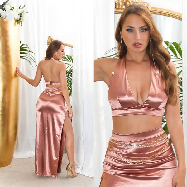 Koucla Sexy Koucla Neckholder Crop Top im Satin Look 50% Rabatt für begrenzte Zeit