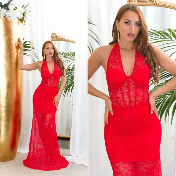Koucla Sexy Koucla Neckholder Maxikleid aus Spitze Auslauf
