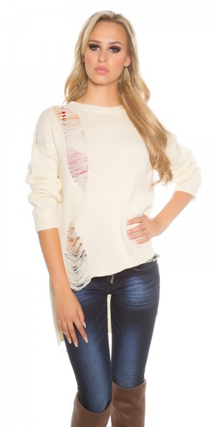Koucla Sexy Koucla-High/Low-Strickpullover mit Risse Großer Ausverkauf