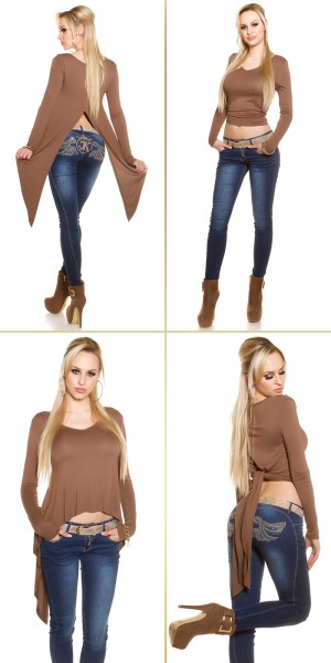 Koucla Sexy KouCla 2Way HighLow Langarm Crop Shirt Saisonschlussverkauf