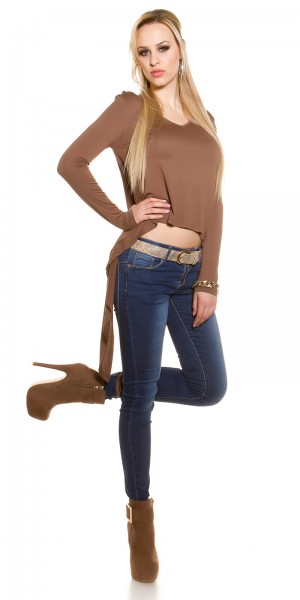 Koucla Sexy KouCla 2Way HighLow Langarm Crop Shirt Saisonschlussverkauf