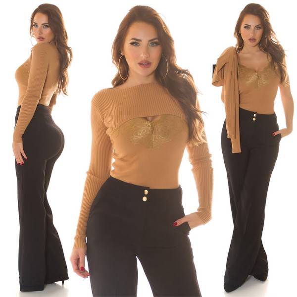 Koucla Sexy 2Piece Strick-Set / Top + Crop Pulli Vierteljährliche Förderung
