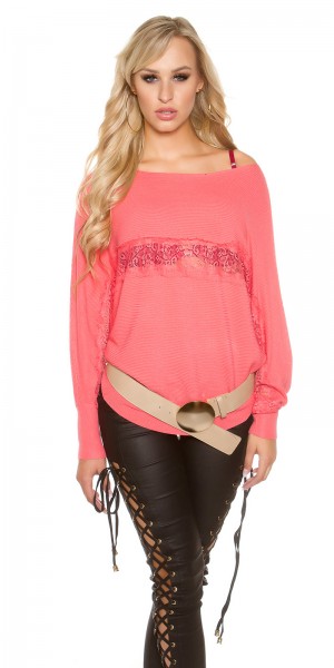 Koucla Trendy Koucla Fledermausärmelpullover mit Spitze Valentinstagsangebot