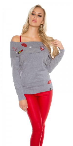 Koucla Sexy Koucla Pulli schulterfrei m.Strass+Aufnähern Lagerräumung
