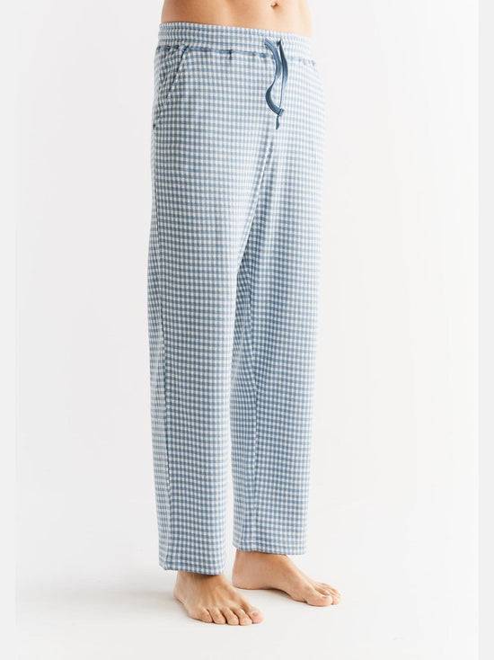 Leela Cotton 2455-02 | Herren Homewear Hose kariert - Denimblau-Natur Riesige Ersparnisse