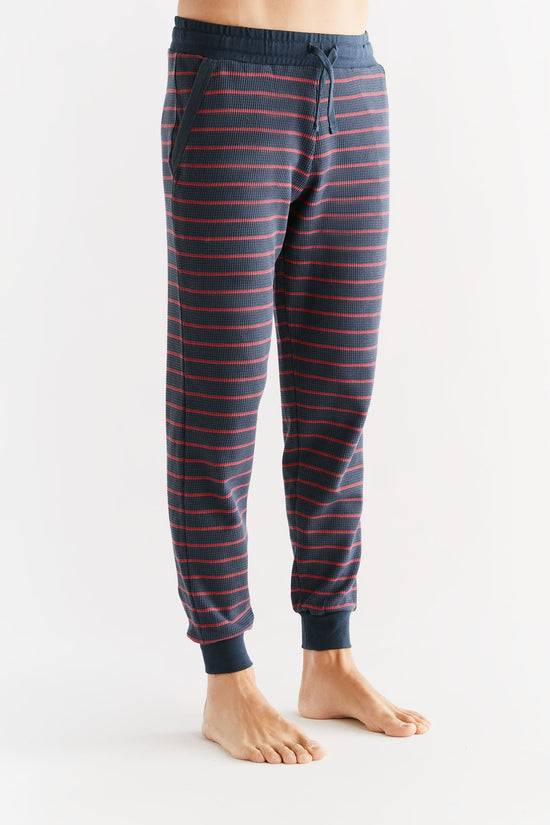 Leela Cotton 2454-049 | Waffel Strick Herrenhose - Indigo/Rosarot Kostenlose Rückgabe