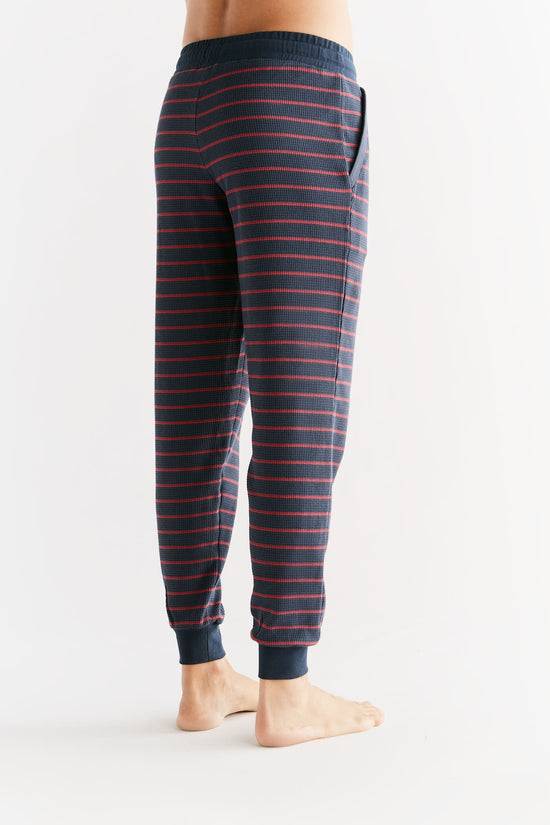 Leela Cotton 2454-049 | Waffel Strick Herrenhose - Indigo/Rosarot Kostenlose Rückgabe