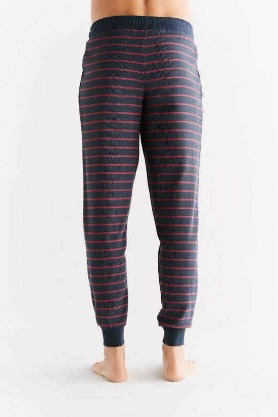 Leela Cotton 2454-049 | Waffel Strick Herrenhose - Indigo/Rosarot Kostenlose Rückgabe