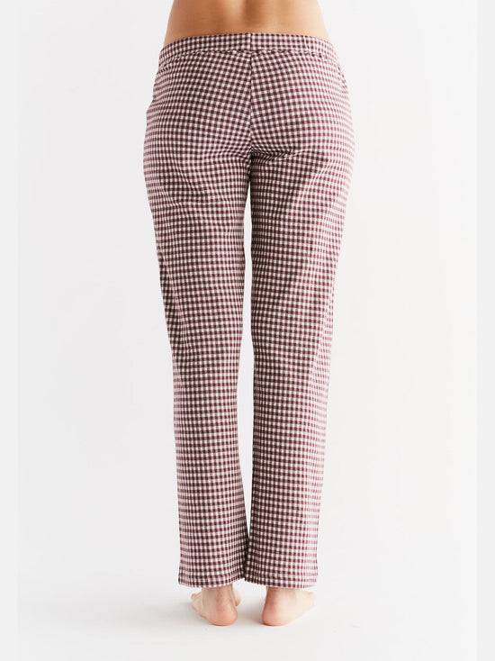 Leela Cotton 1455-01 | Damen Homewear-Hose kariert - Aubergine-Natur 2025