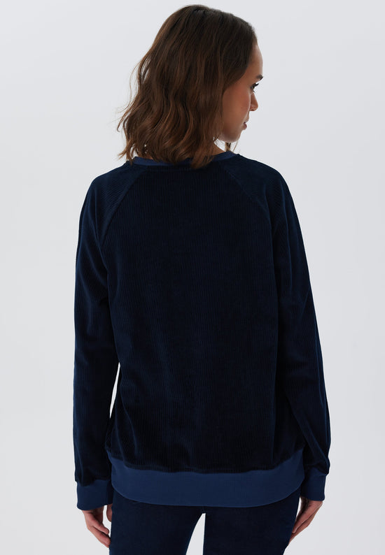 Leela Cotton 1278-045 | Damen Cord Sweatshirt - Nachtblau Weihnachtsangebot