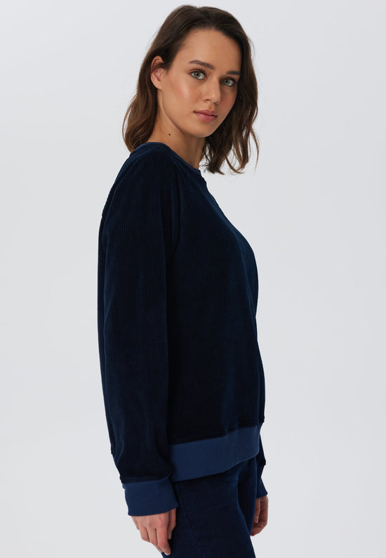 Leela Cotton 1278-045 | Damen Cord Sweatshirt - Nachtblau Weihnachtsangebot