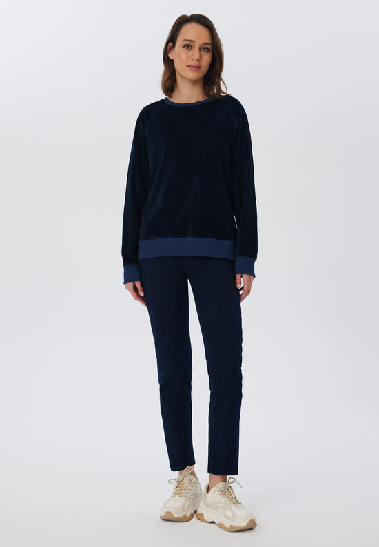 Leela Cotton 1278-045 | Damen Cord Sweatshirt - Nachtblau Weihnachtsangebot