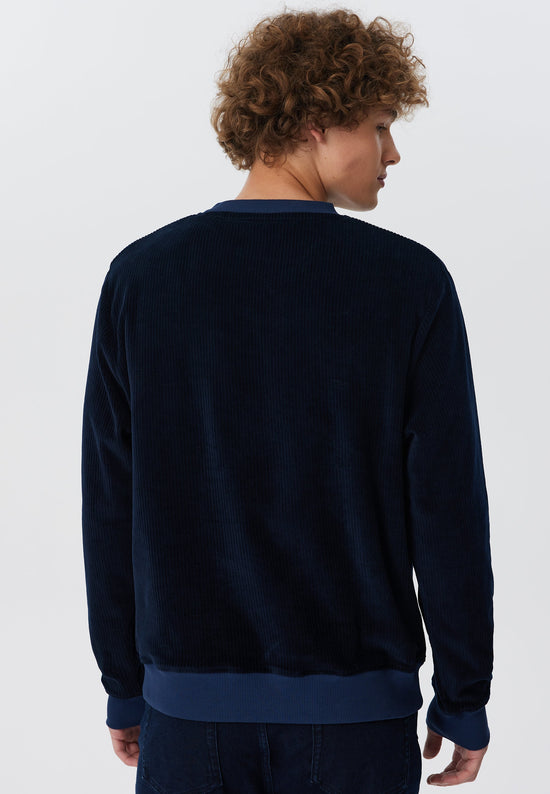 Leela Cotton 2232-045 | Herren Cord Sweatshirt - Nachtblau Valentinstagsangebot