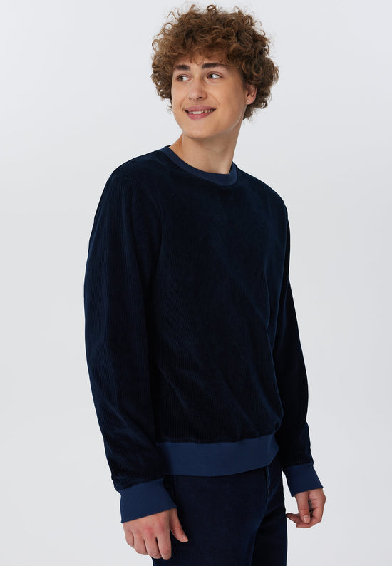 Leela Cotton 2232-045 | Herren Cord Sweatshirt - Nachtblau Valentinstagsangebot
