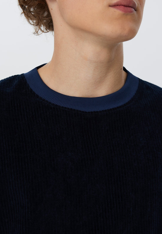 Leela Cotton 2232-045 | Herren Cord Sweatshirt - Nachtblau Valentinstagsangebot