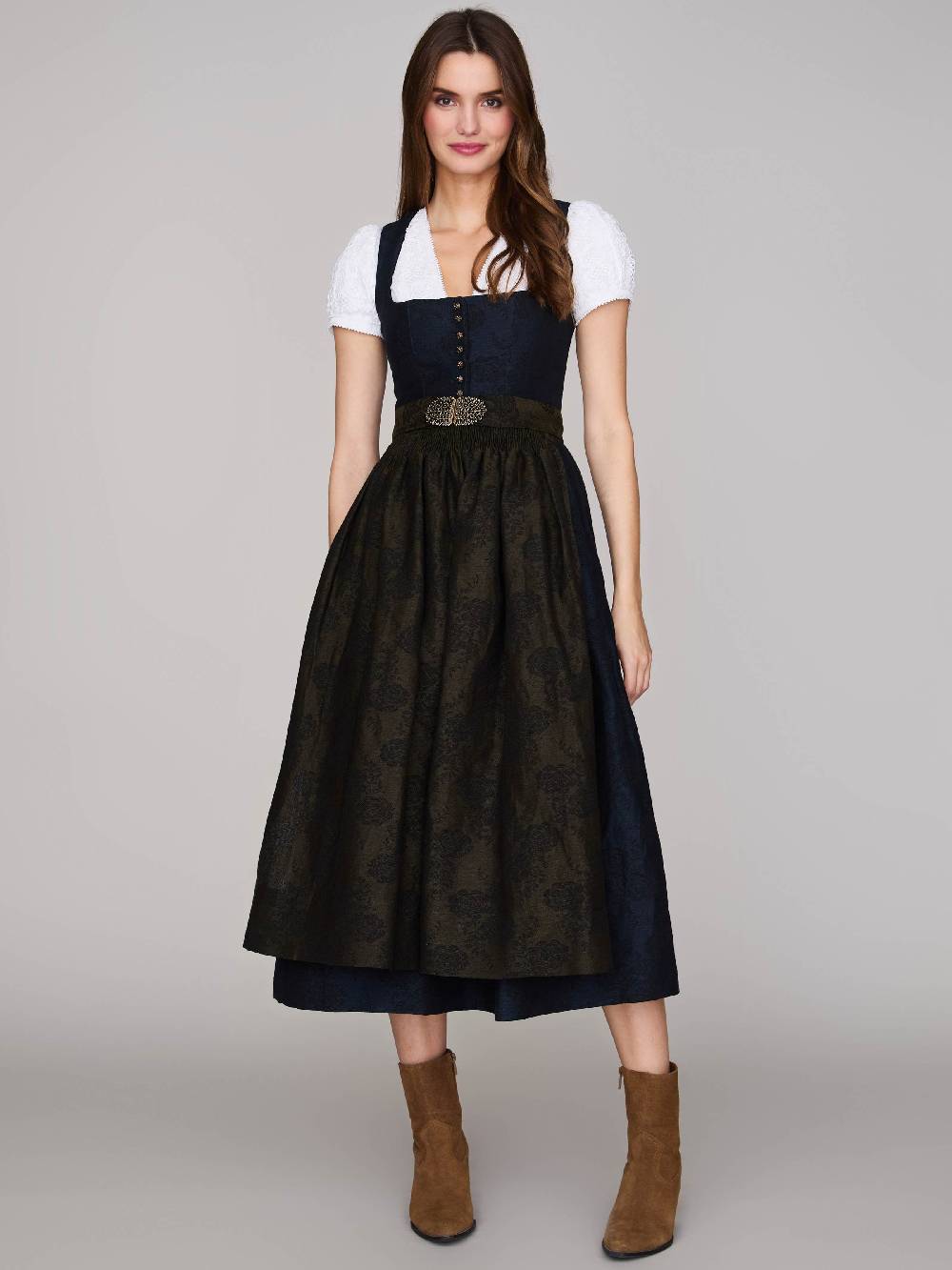 Limberry Indigoblaues Dirndl mit floralem Muster - MONIKA INDIGOBLAU Preisnachlass