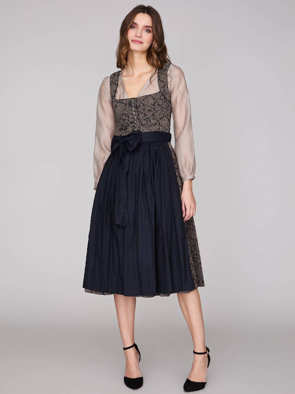 Limberry Schwarz gemustertes Dirndl - HEDI BLACK FOLKLORE Valentinstagsangebot