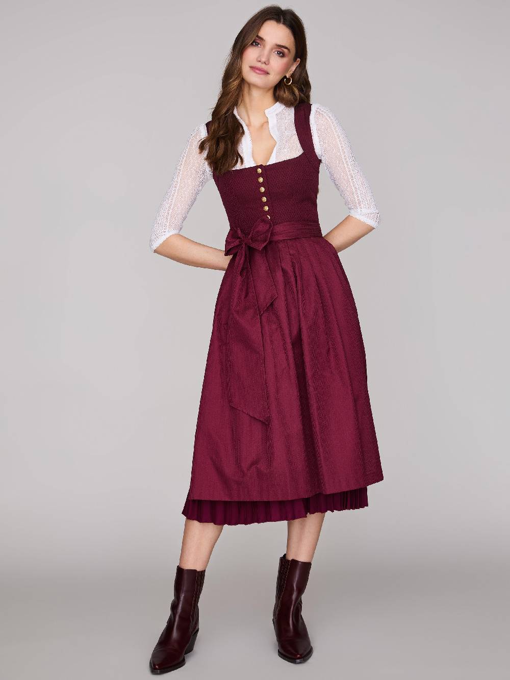 Limberry Bordeauxrotes Dirndl mit plissiertem Rock - HEDI PLISSEE BORDEAUX Neueste Mode